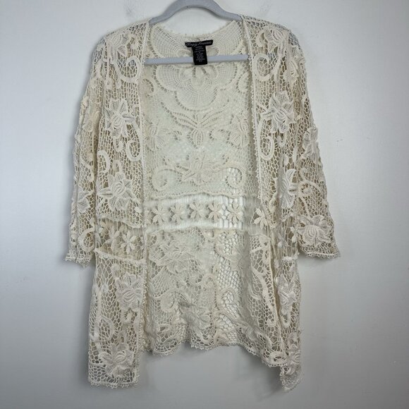Women Sheer Floral Lace Cardigan Size Small Western Boho Cottage Rustic Gypsy - Picture 1 of 6